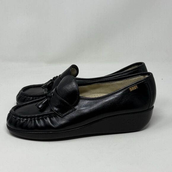SAS Magic Shoes Womens 10 N Narrow Black Leather Tassels Slip On Comfort Loafers - Picture 2 of 16